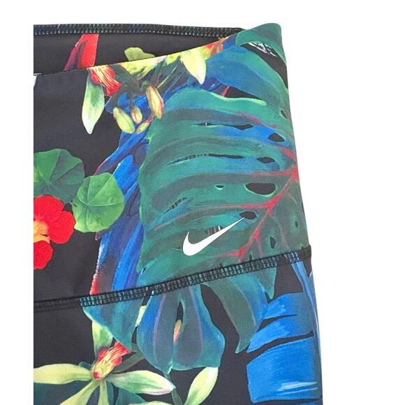 Nike Dri-FIT Leggings Black Tropical Parrot High-Rise Mesh Athletic Medium - Picture 3 of 4